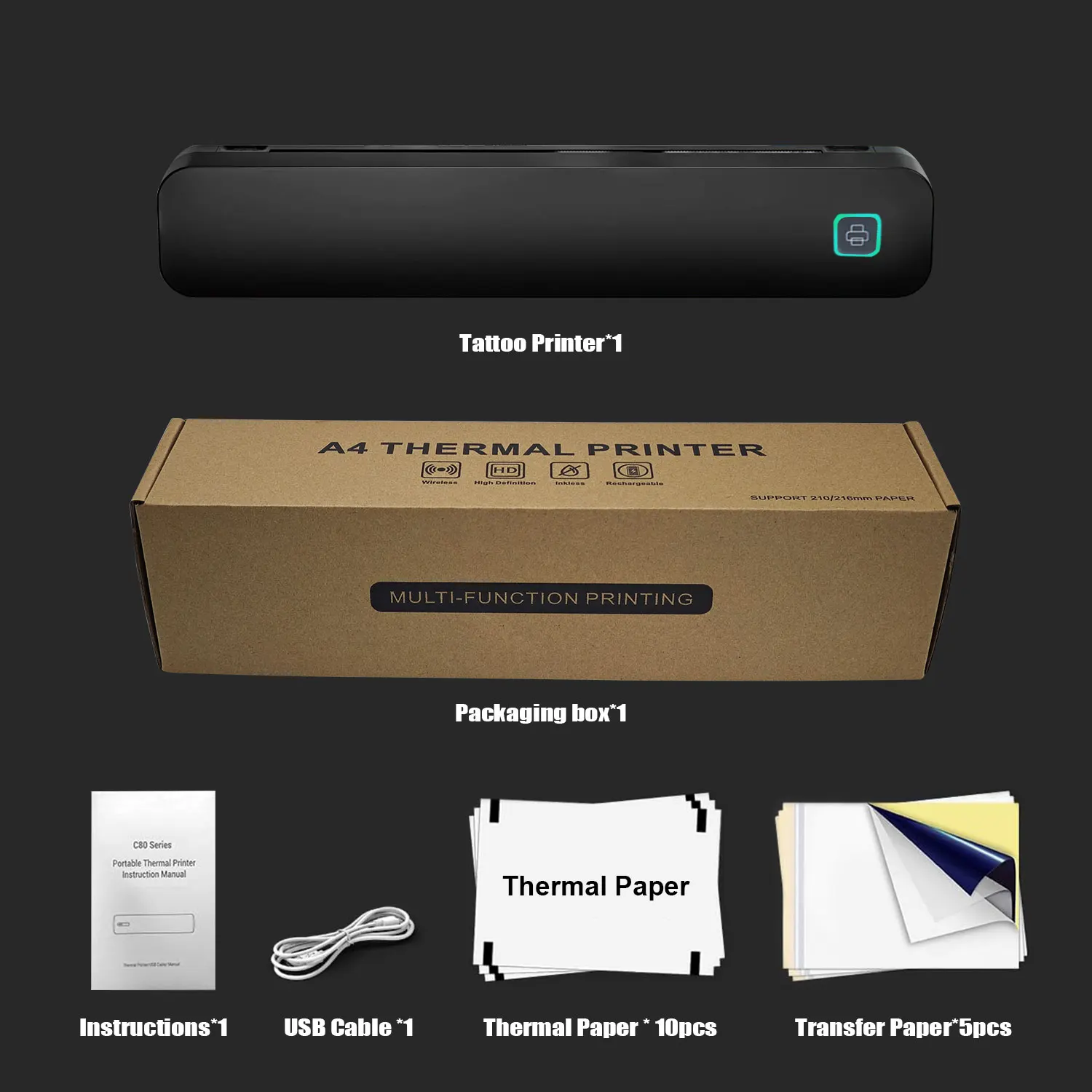 Wireless Portable 8-Inch Thermal Tattoo Printer Includes Transfer Sheets - for Smartphones, PCs, Home, Travel, Office & Creative - Image 7