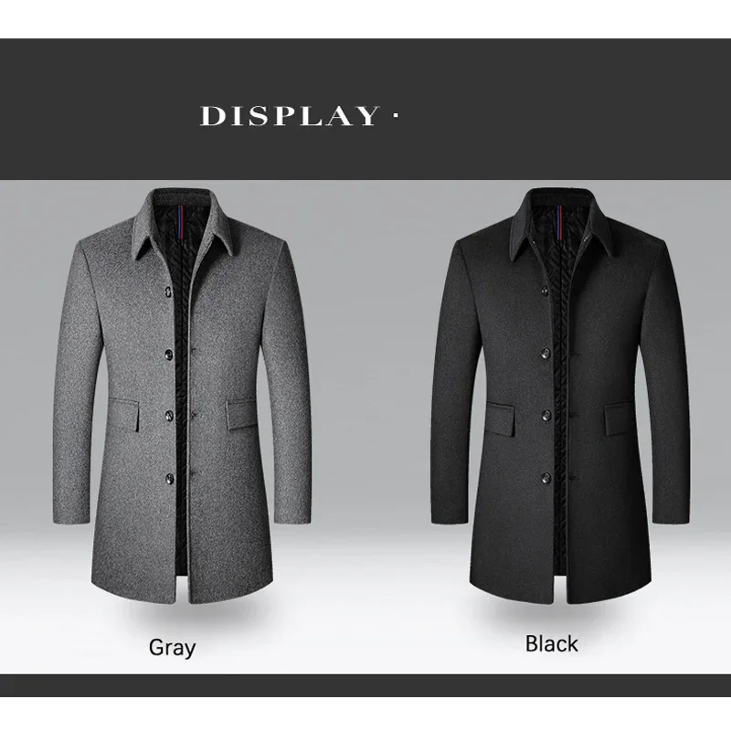 BROWON Brand Winter Coat Men 2026 Autumn Solid Turn-Down Collar Wool Long Jacket for Men New Business Casual Keep Warm Outerwear - Image 4