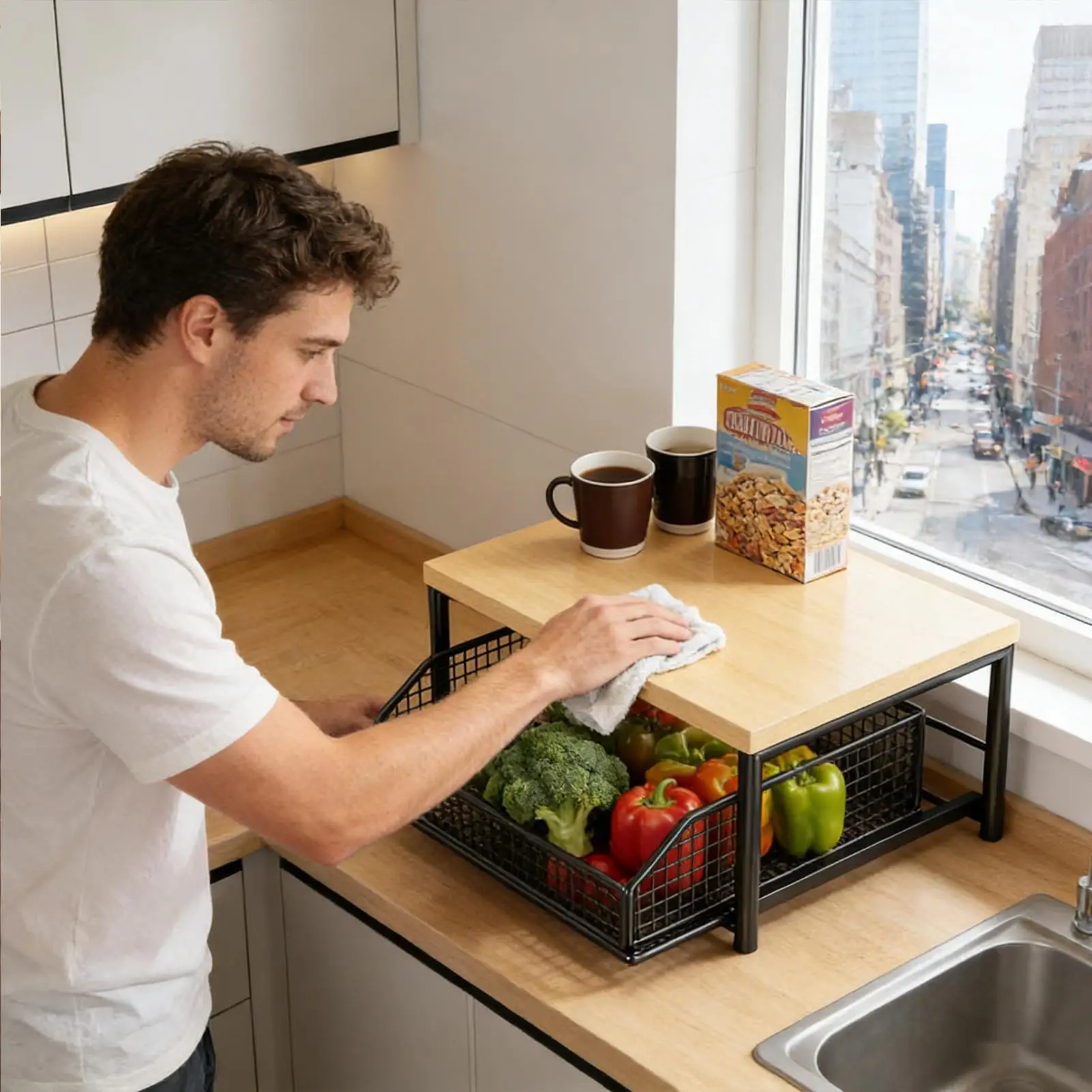 Kitchen Microwave Rack Storage Box Drawer Space Saving Countertop Storage Rack Suitable for Appliances Tableware - Image 2