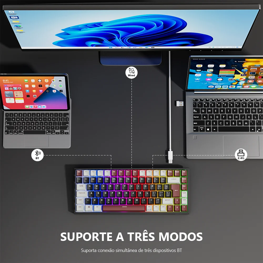 RK84 RK ROYAL KLUDGE Brazilian Wireless Gamer Keyboard Tri-mode BT5.0/2.4G/USB-C 75% RGB Bluetooth Mechanical Keyboard Portugal - Image 3
