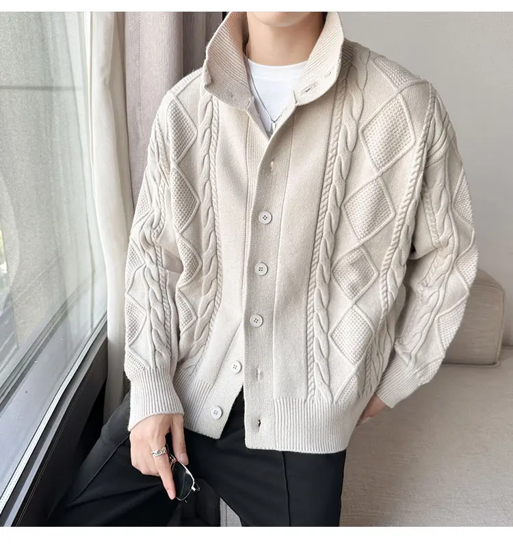Cashmere Knitted Cardigan Jacket Men's Spring and Autumn High-End Jacquard Casual Men's Sweater New - Image 8