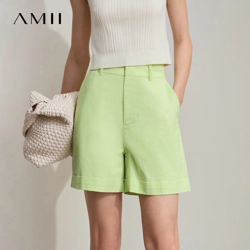 Amii Minimalist New Summer Casual Shorts For Women Loose Pants Cotton Linen Folded Cuffs Commuting Versatile Shorts 12542107 - Image 3