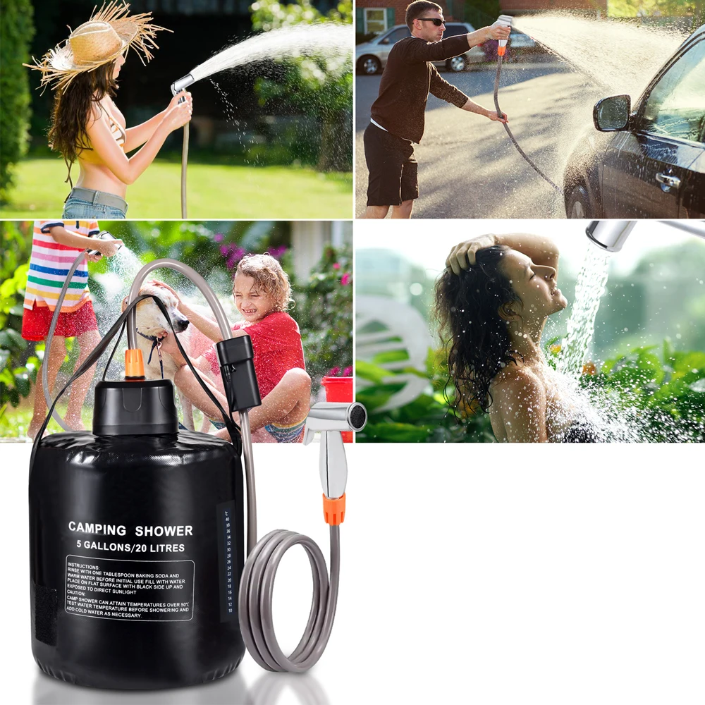 Portable Camping Shower with 20L Solar Heating Bag Rechargeable Electric Pump For Watering Flowers Hiking Beach Dog Washing - Image 6