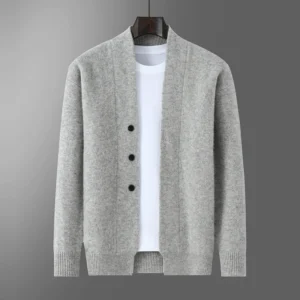 2025 Autumn Winter New Thick Cardigan 100% Pure Wool Men's Versatile Jacket V-Neck Loose Casual Highend Knitted Cashmere Sweater