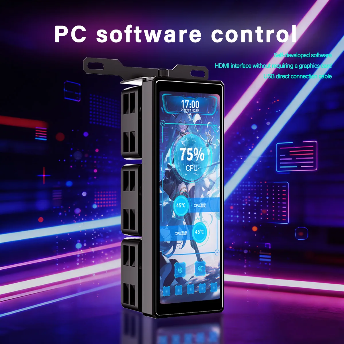 4.58 Inch IPS PC Secondary Screen HDMI USB DIY Monitor Computer Temp Display for Case CPU GPU Ram