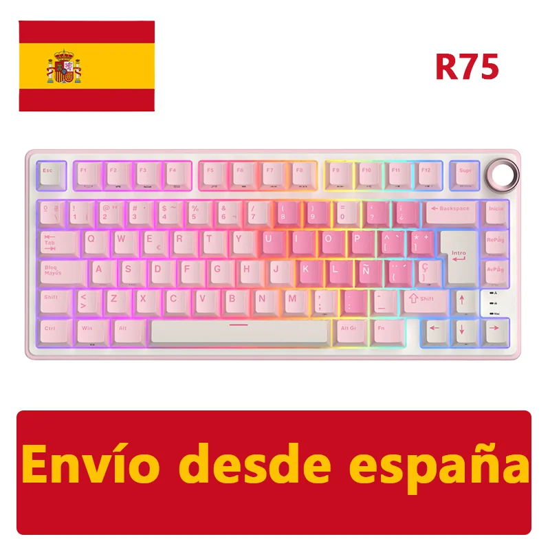 RK Royal Kludge R75 Gasket Mechanical Keyboard 75% RGB Backlit Hot-swappable Wired Spanish Gaming Keyboard with PBT Keycaps Knob - Image 10