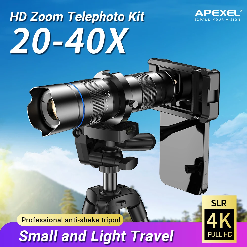 APEXEL HD Metal 20-40x Zoom Телескоп Обектив Телефон Телефото Обектив с разтегателен мини статив за всички смартфони Ловни спортове - Image 3