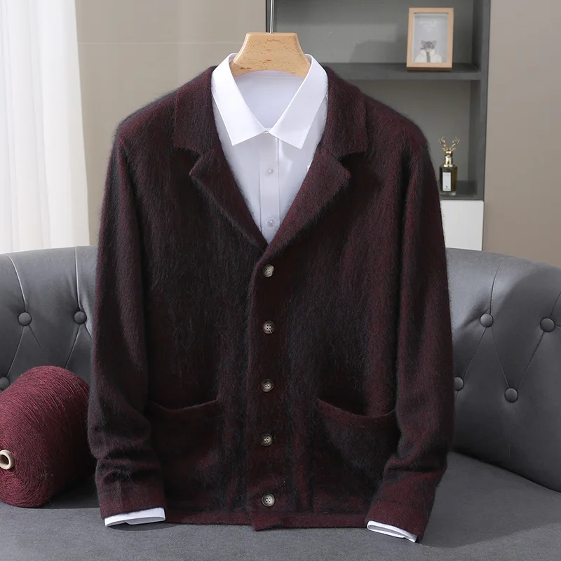 New Mink Wool Cardigan Men's Padded Sweater Coat Business Casual Knitted Cashmere Sweater Coat - Image 7