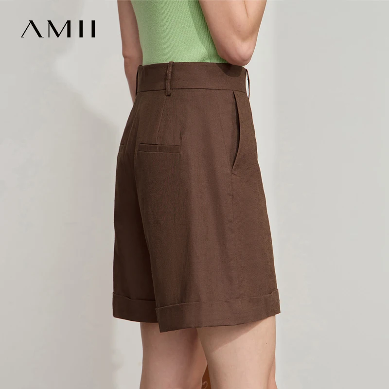 Amii Minimalist New Summer Casual Shorts For Women Loose Pants Cotton Linen Folded Cuffs Commuting Versatile Shorts 12542107 - Image 4
