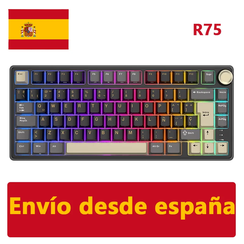 RK Royal Kludge R75 Gasket Mechanical Keyboard 75% RGB Backlit Hot-swappable Wired Spanish Gaming Keyboard with PBT Keycaps Knob - Image 9