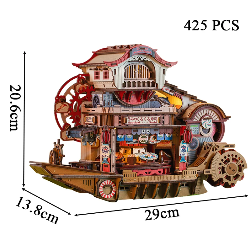 DIY Wooden Nautical Sushi Store Figurines Miniatures Bookend Assembled Houses for Friends Birthday Gifts Home Decoration - Image 6