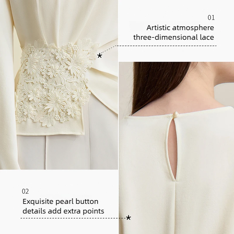 Amii Women's Blouse 2026 Autumn New Elegant Commuter Crew Neck Lace Chiffon Women's Shirt Loose Versatile Elegant Top 12681001 - Image 6