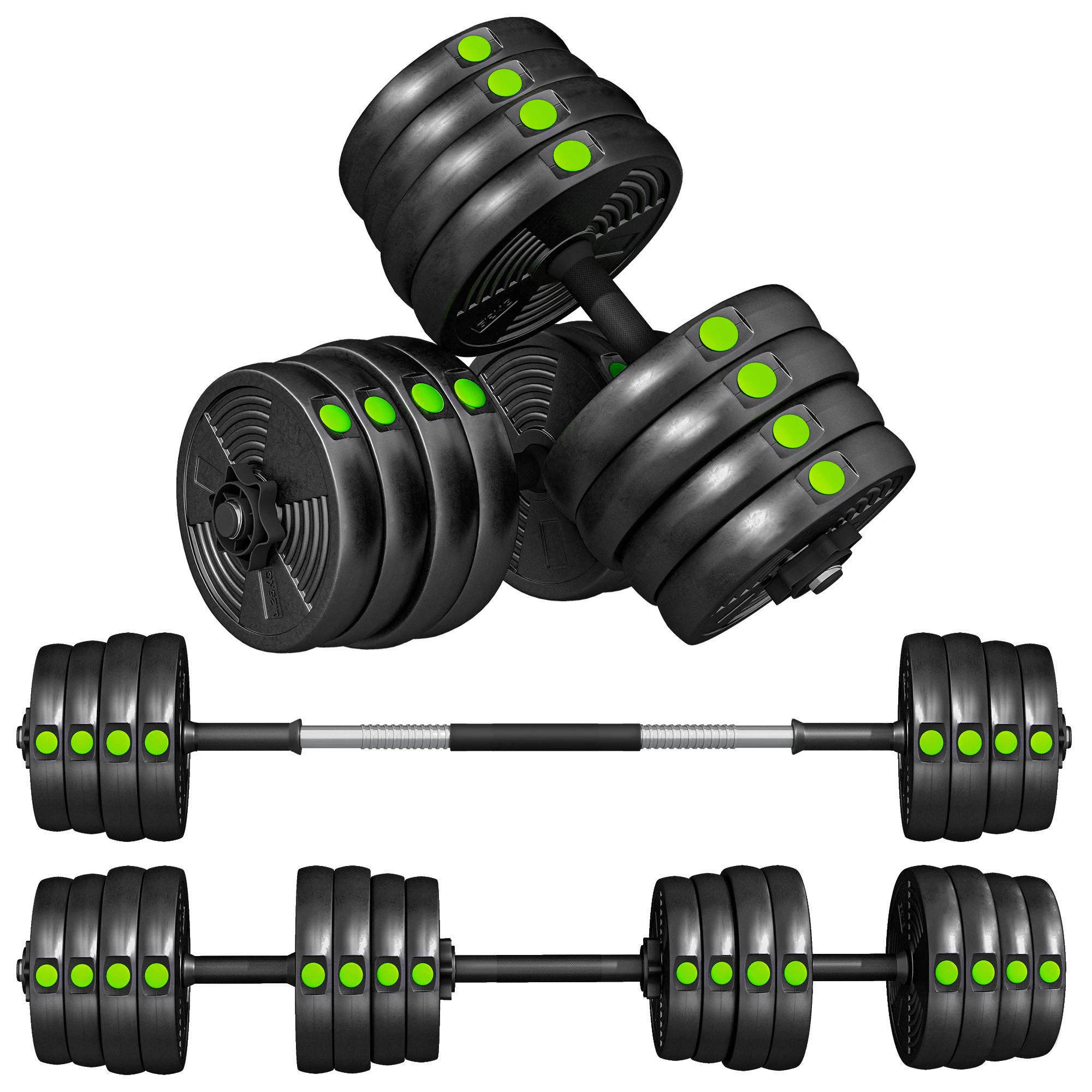 SPORTNOW dumbbells 2 adjustable 1 free dumbbells with non-slip handles, 30 KG-bars included