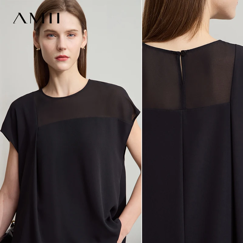 Amii Women's Top Minimalist Summer New Commuting O-Neck Pullover Raglan Short Sleeve Slightly Off-Shoulder Loose Shirt 12542146 - Image 4