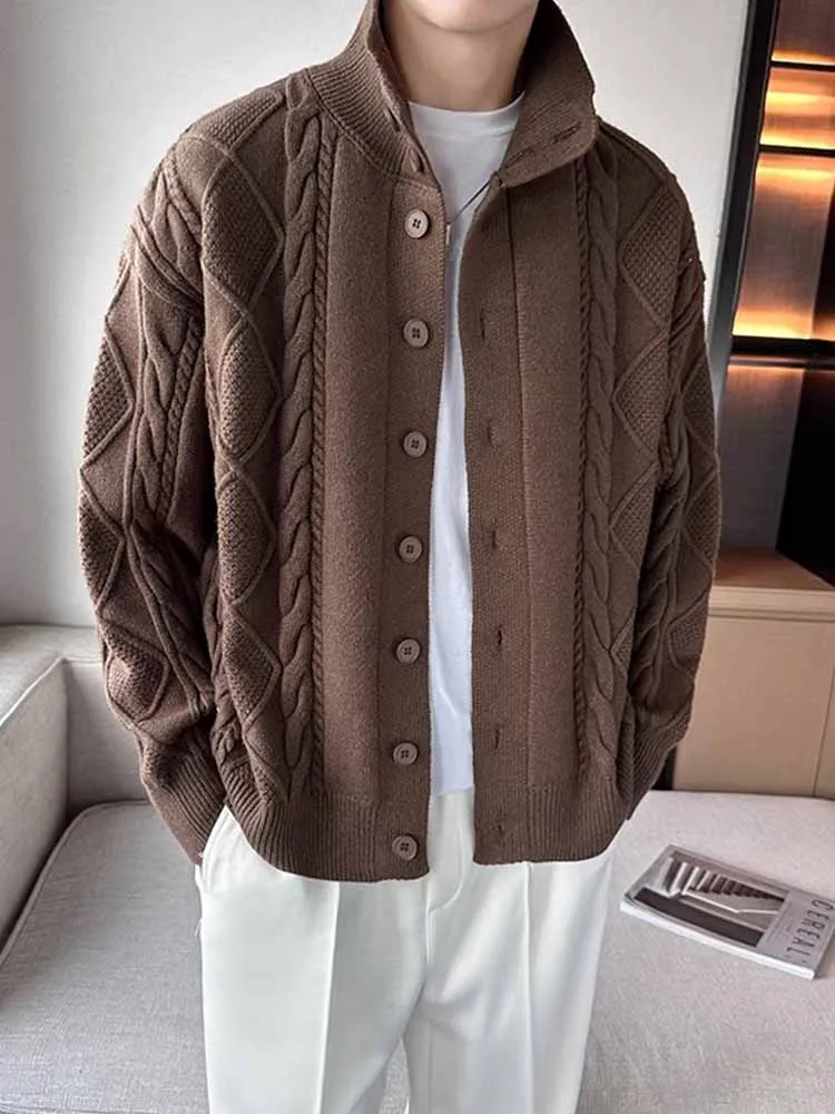 Cashmere Knitted Cardigan Jacket Men's Spring and Autumn High-End Jacquard Casual Men's Sweater New - Image 4