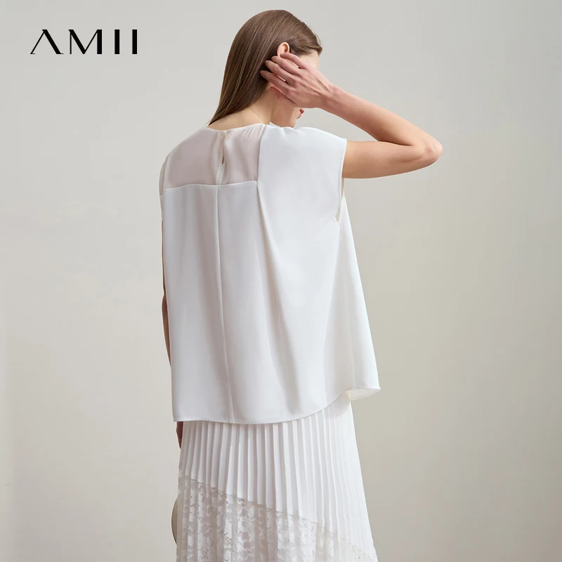 Amii Women's Top Minimalist Summer New Commuting O-Neck Pullover Raglan Short Sleeve Slightly Off-Shoulder Loose Shirt 12542146 - Image 2