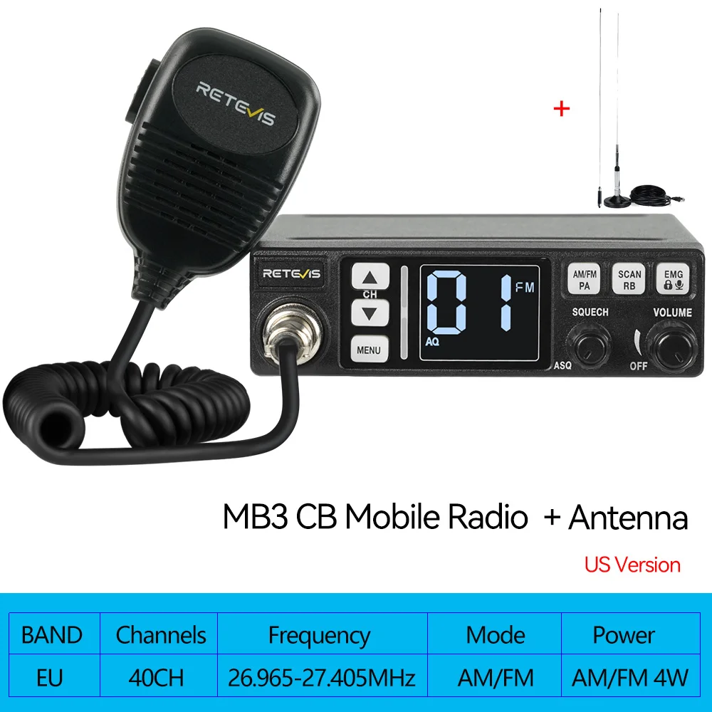 Retevis MB3 /MB63 CB Радиостанция за Комуникация от разстояние Професионална Автомобилна Мобилна Радиолюбительница AM FM Канал 9/19 VOX За шофьори на камиони - Image 9