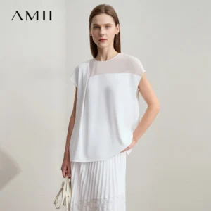 Amii Women's Top Minimalist Summer New Commuting O-Neck Pullover Raglan Short Sleeve Slightly Off-Shoulder Loose Shirt 12542146