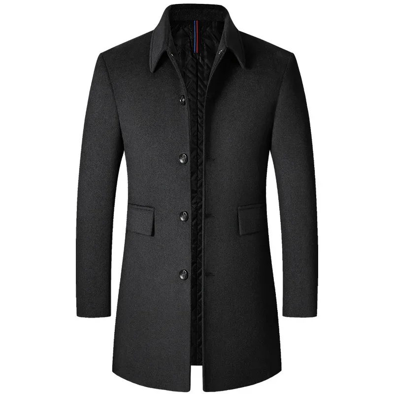 BROWON Brand Winter Coat Men 2026 Autumn Solid Turn-Down Collar Wool Long Jacket for Men New Business Casual Keep Warm Outerwear - Image 2