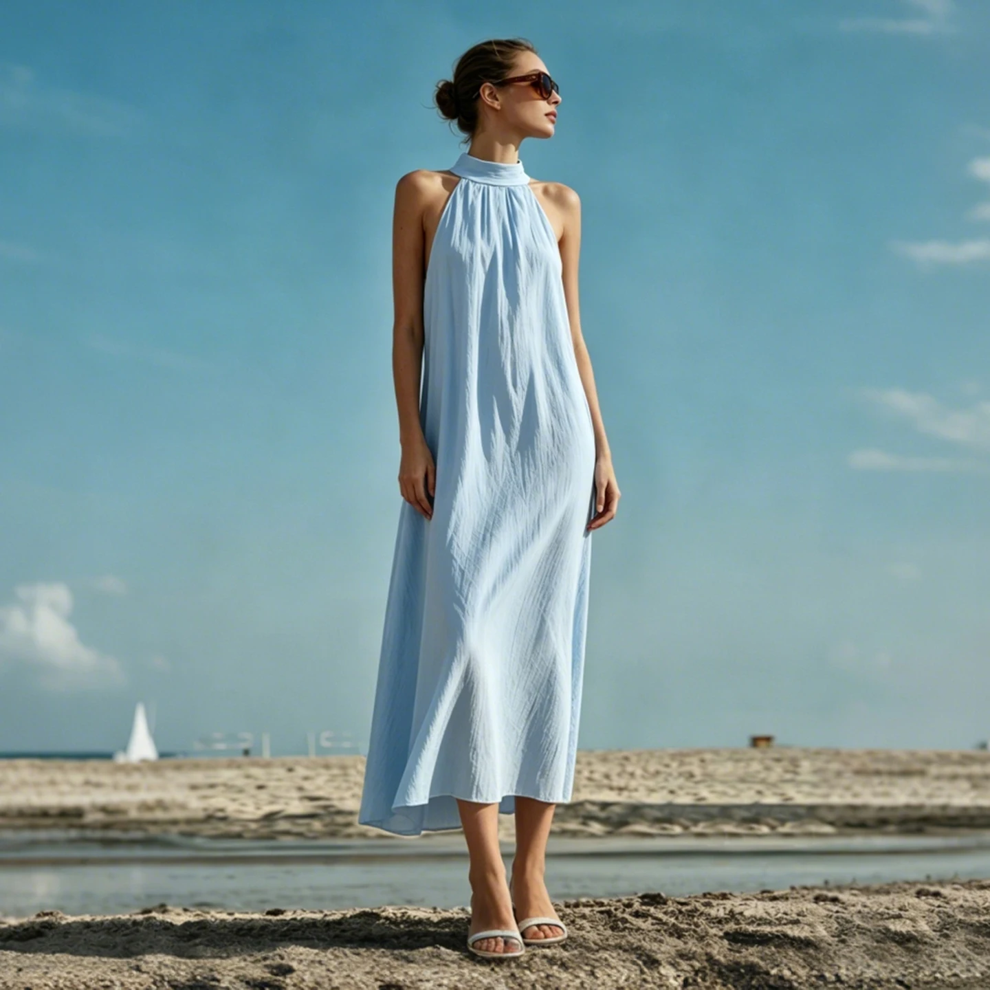 Amii Sleeveless Women's Dress 2026 Summer New Back Button Lapel Collar Loose Fit Casual A-Line Long Dress For Women 12642137 - Image 3