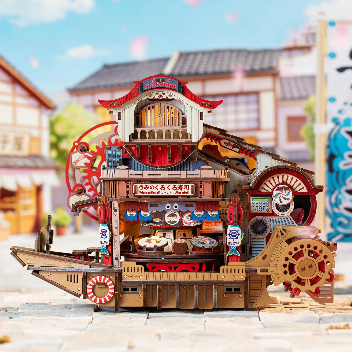 DIY Wooden Nautical Sushi Store Figurines Miniatures Bookend Assembled Houses for Friends Birthday Gifts Home Decoration - Image 2