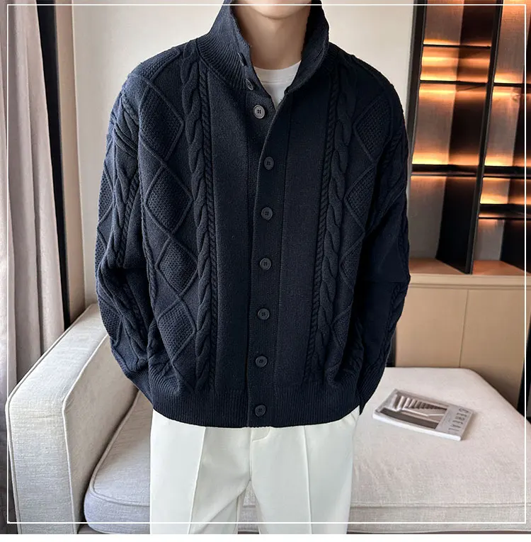 Cashmere Knitted Cardigan Jacket Men's Spring and Autumn High-End Jacquard Casual Men's Sweater New - Image 6