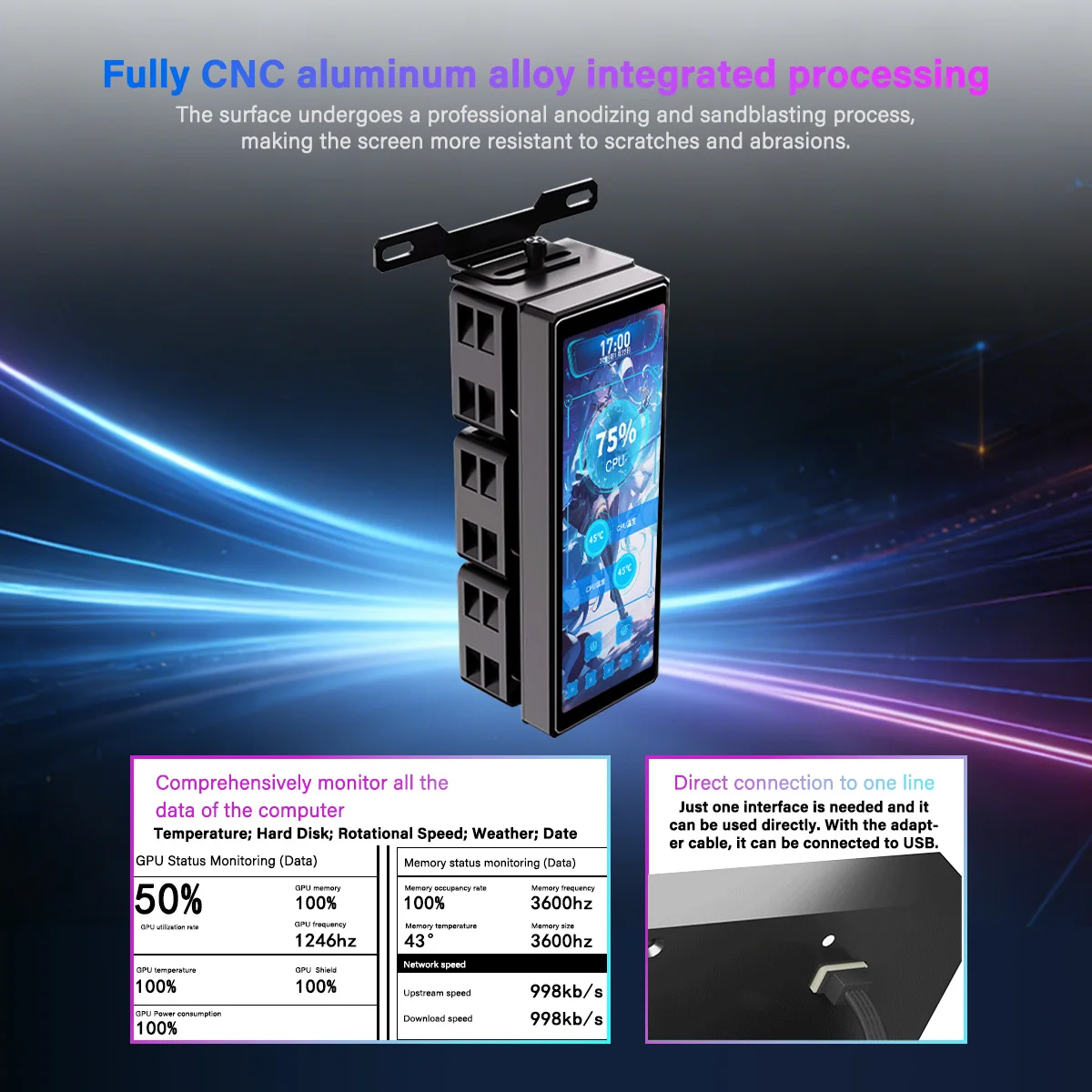 4.58 Inch IPS PC Secondary Screen HDMI USB DIY Monitor Computer Temp Display for Case CPU GPU Ram - Image 4
