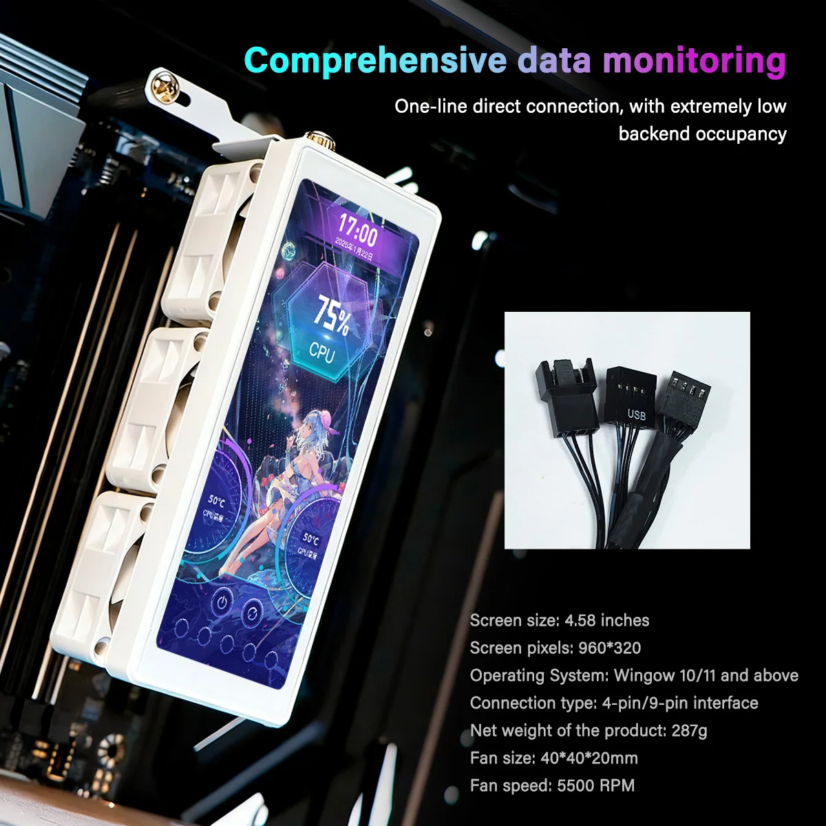 4.58 Inch IPS PC Secondary Screen HDMI USB DIY Monitor Computer Temp Display for Case CPU GPU Ram - Image 5