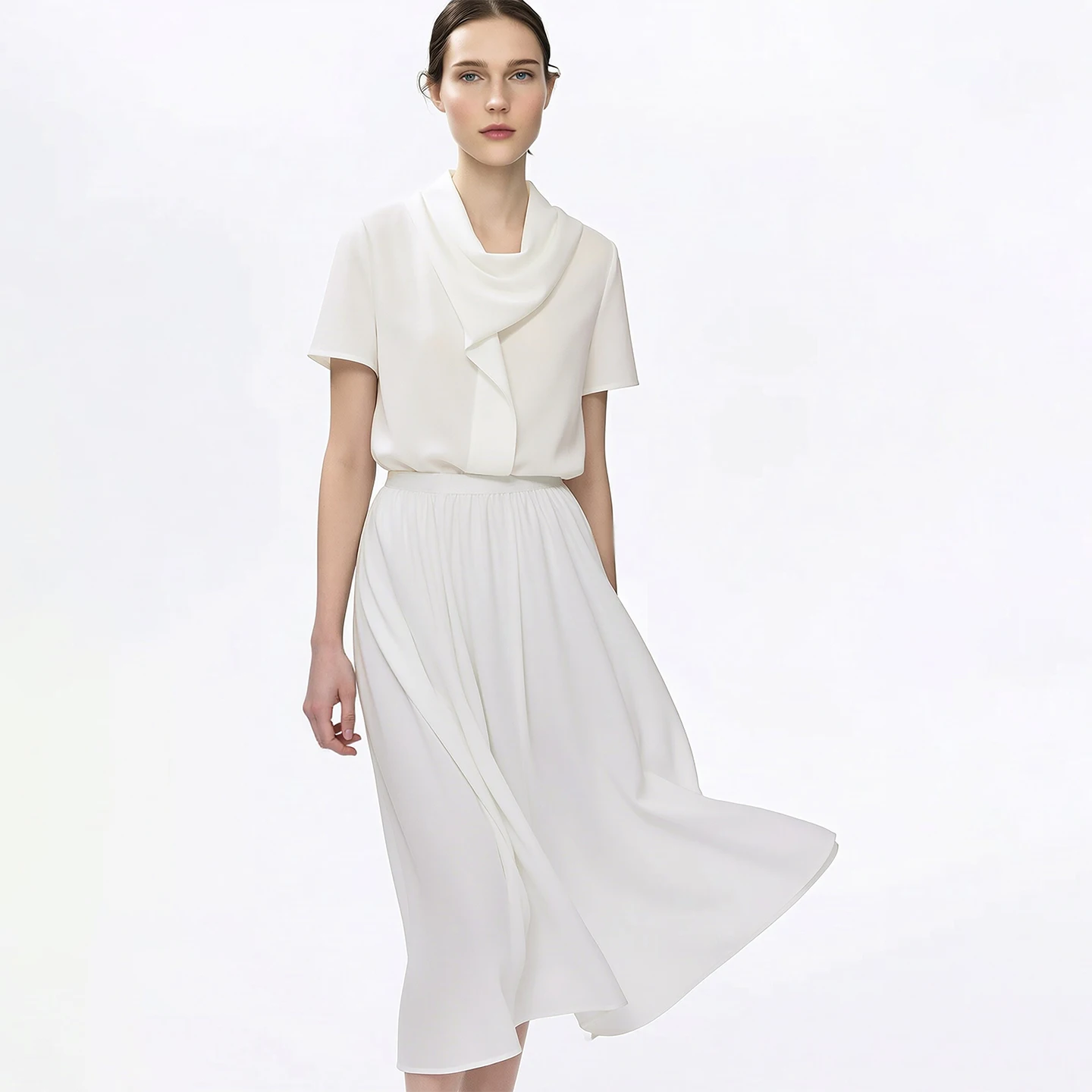 Amii Woman Blouses 2026 Summer New Cowl Neck Short Sleeve Elegant Chiffon Top Flowy Loose Fit Office Shirts & Blouses 12612017 - Image 2