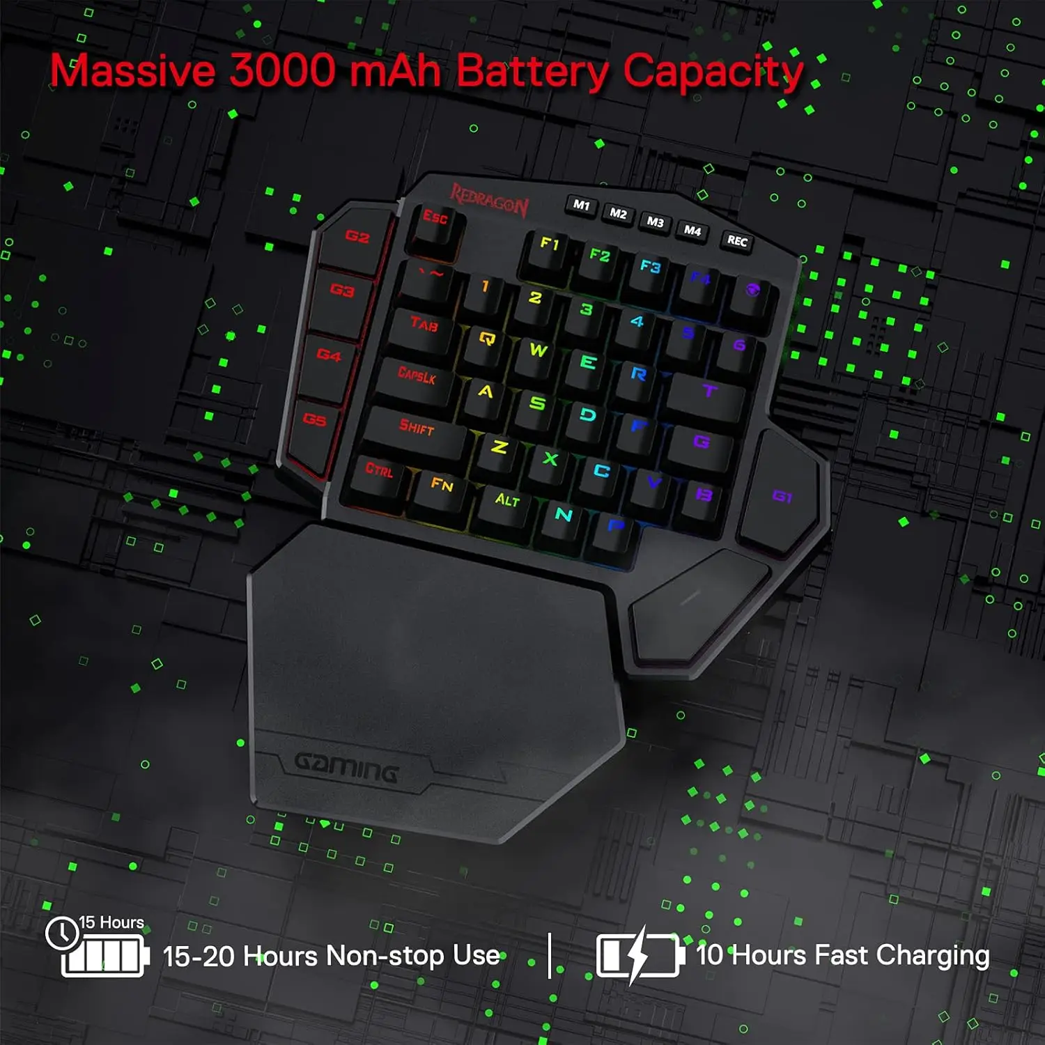 Redragon K585 PRO Безжична клавиатура с 42 Бутони с възможност за "гореща" замяна, 3-Режимная Ръчна Детска Клавиатура с подкрепата на китките с Една Ръка - Image 4