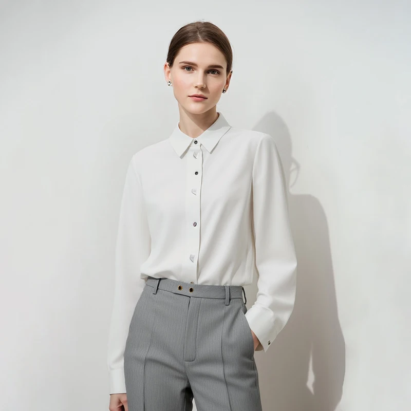 Amii Women Shirts 2026 Autumn New Lapel Collar Geometric Button Contrast Blouse Loose Fit Elegant Office Top for Female 12621102 - Image 5