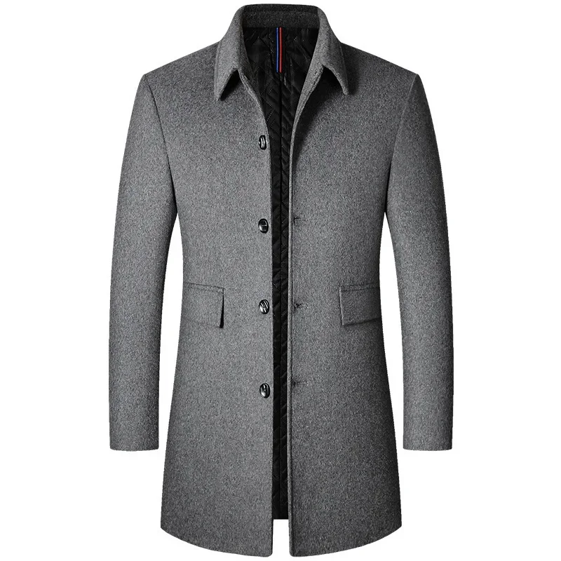BROWON Brand Winter Coat Men 2026 Autumn Solid Turn-Down Collar Wool Long Jacket for Men New Business Casual Keep Warm Outerwear