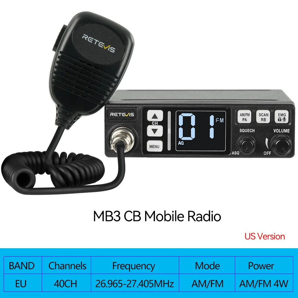 Retevis MB3 /MB63 CB Радиостанция за Комуникация от разстояние Професионална Автомобилна Мобилна Радиолюбительница AM FM Канал 9/19 VOX За шофьори на камиони - Image 10