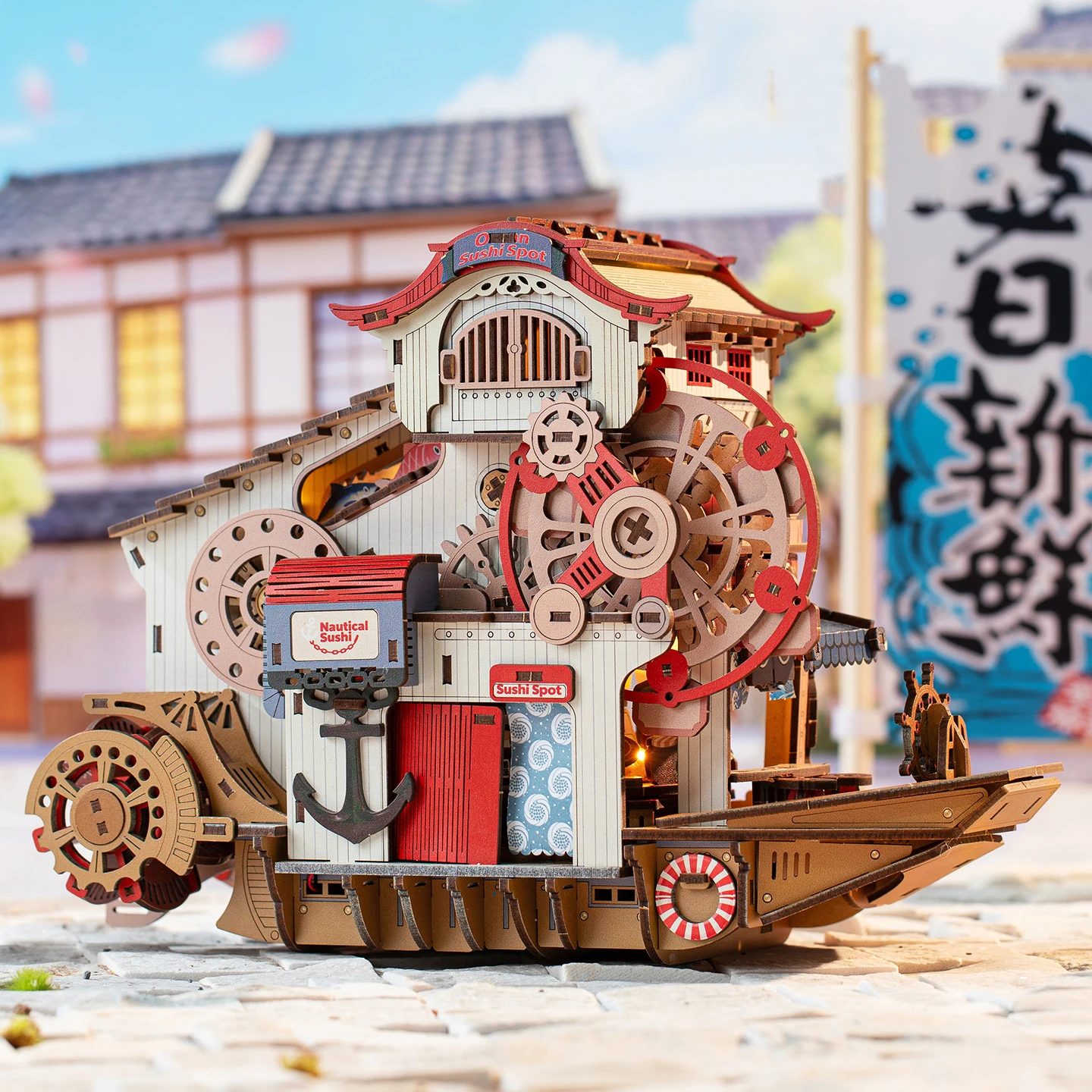 DIY Wooden Nautical Sushi Store Figurines Miniatures Bookend Assembled Houses for Friends Birthday Gifts Home Decoration - Image 3