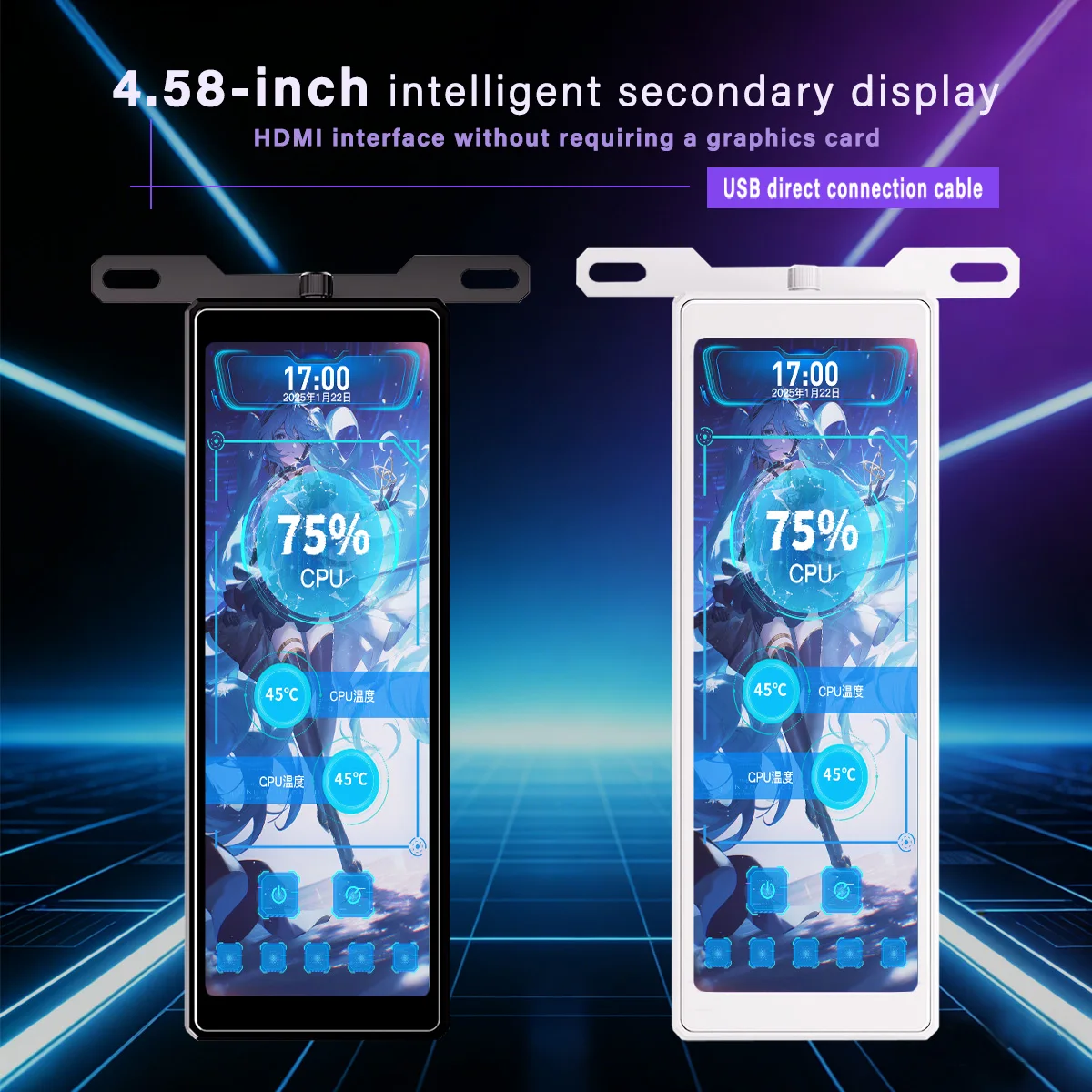 4.58 Inch IPS PC Secondary Screen HDMI USB DIY Monitor Computer Temp Display for Case CPU GPU Ram - Image 2