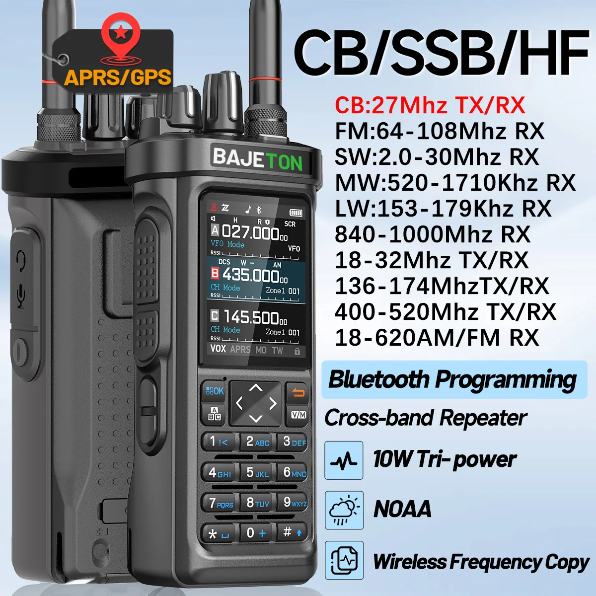 BAJETON BJ-9000 GPS APRS уоки токита 10W CB 27Mhz Получаване на Bluetooth програмиране с дълъг обхват NOAA VOX RT-950 RT-950PRO радиолюбител