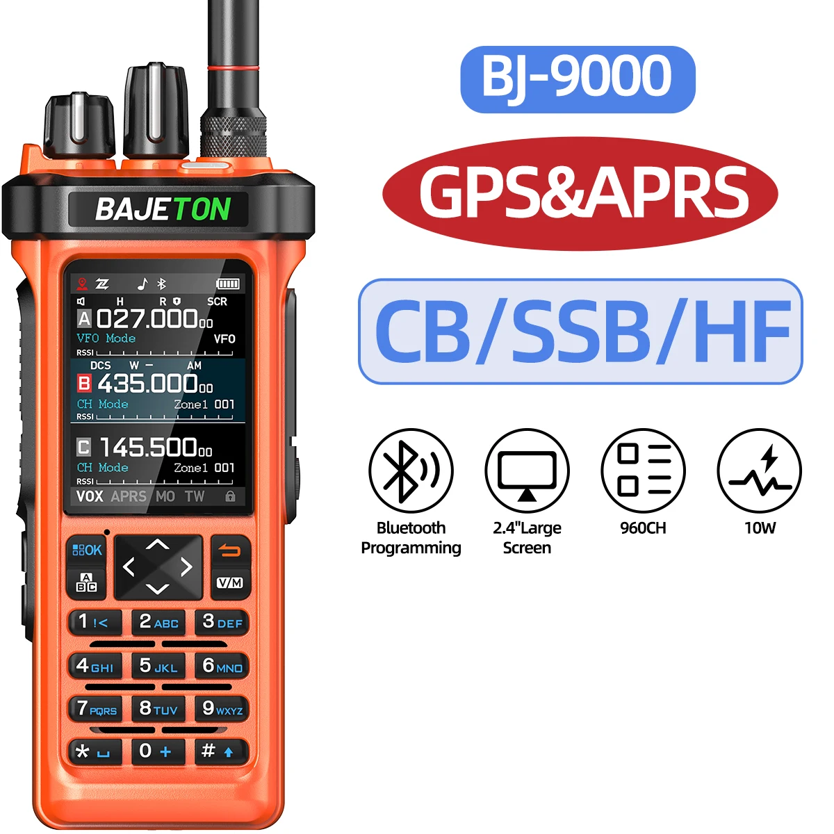 BAJETON BJ-9000 GPS APRS уоки токита 10W CB 27Mhz Получаване на Bluetooth програмиране с дълъг обхват NOAA VOX RT-950 RT-950PRO радиолюбител - Image 7