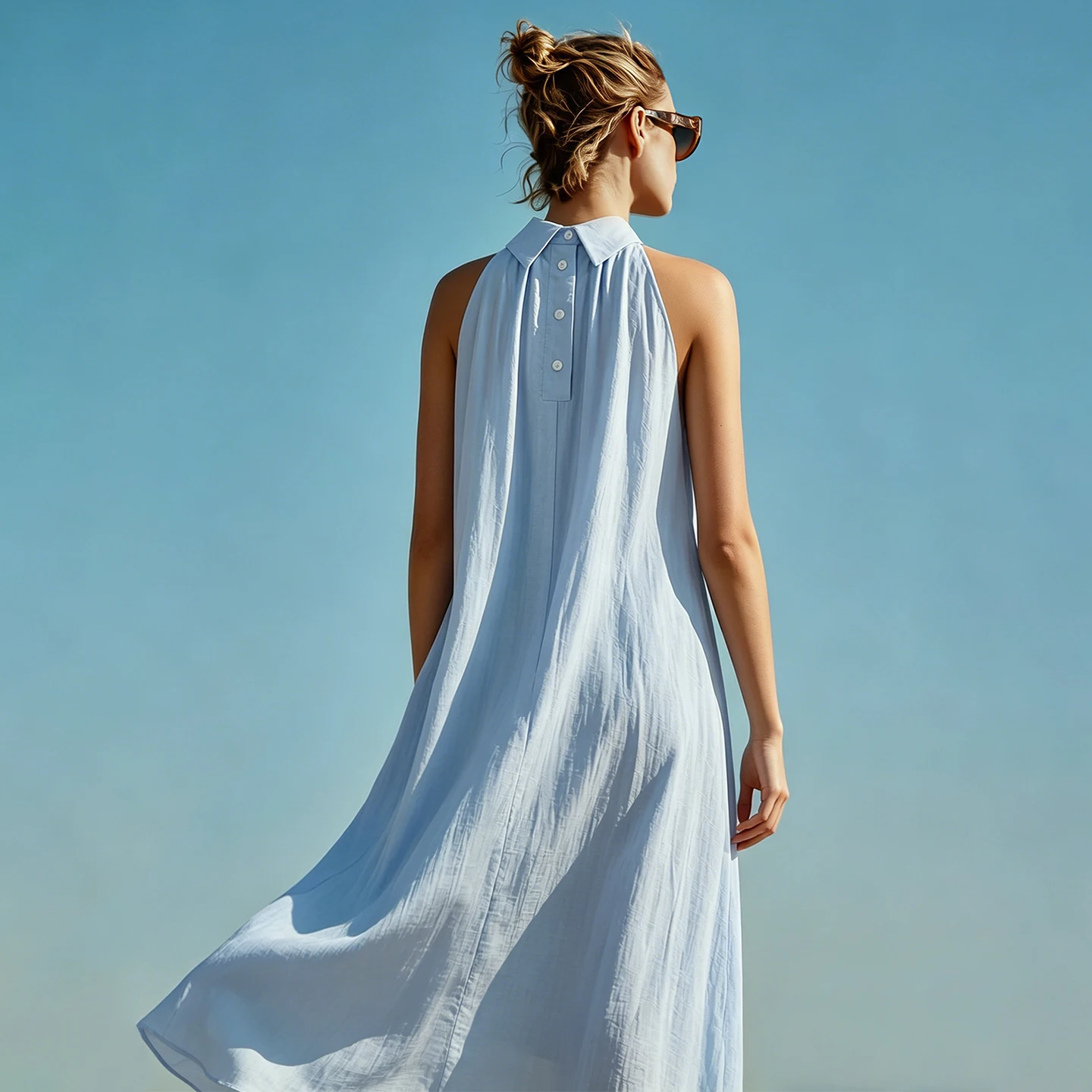Amii Sleeveless Women's Dress 2026 Summer New Back Button Lapel Collar Loose Fit Casual A-Line Long Dress For Women 12642137 - Image 2