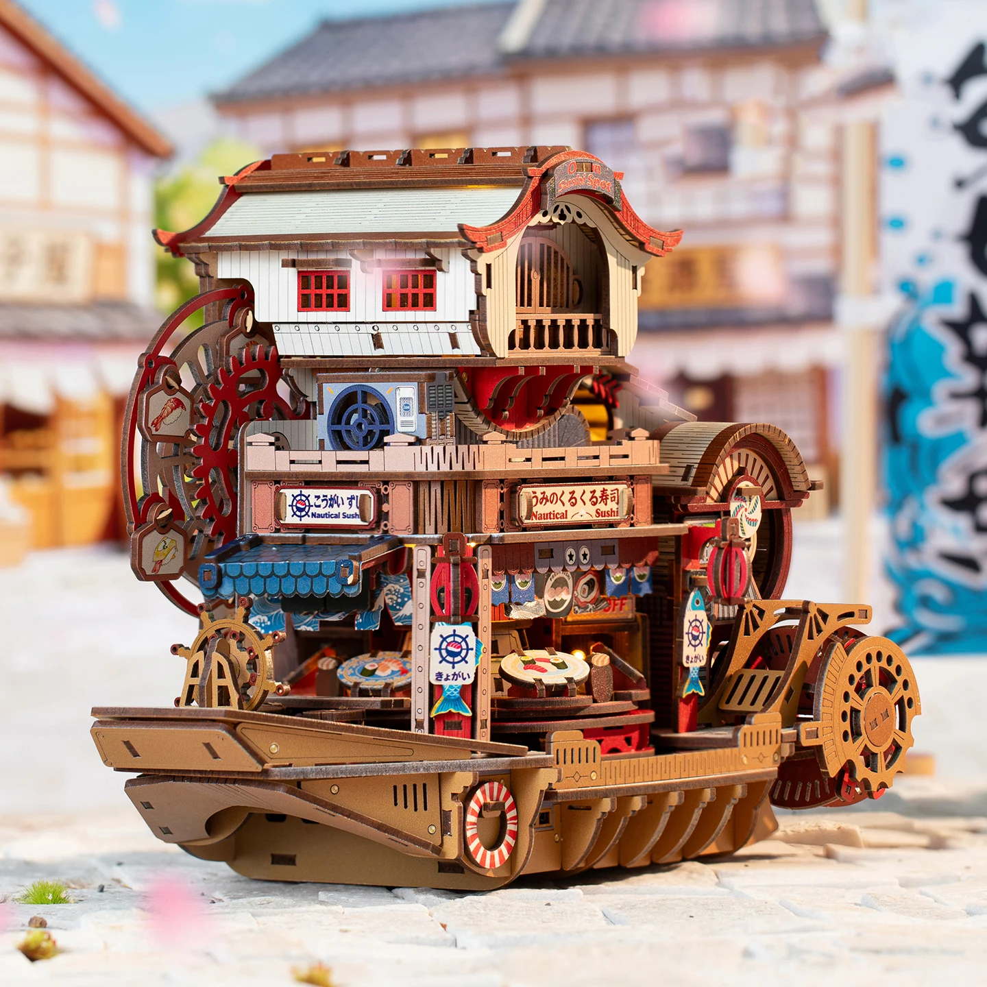 DIY Wooden Nautical Sushi Store Figurines Miniatures Bookend Assembled Houses for Friends Birthday Gifts Home Decoration - Image 5