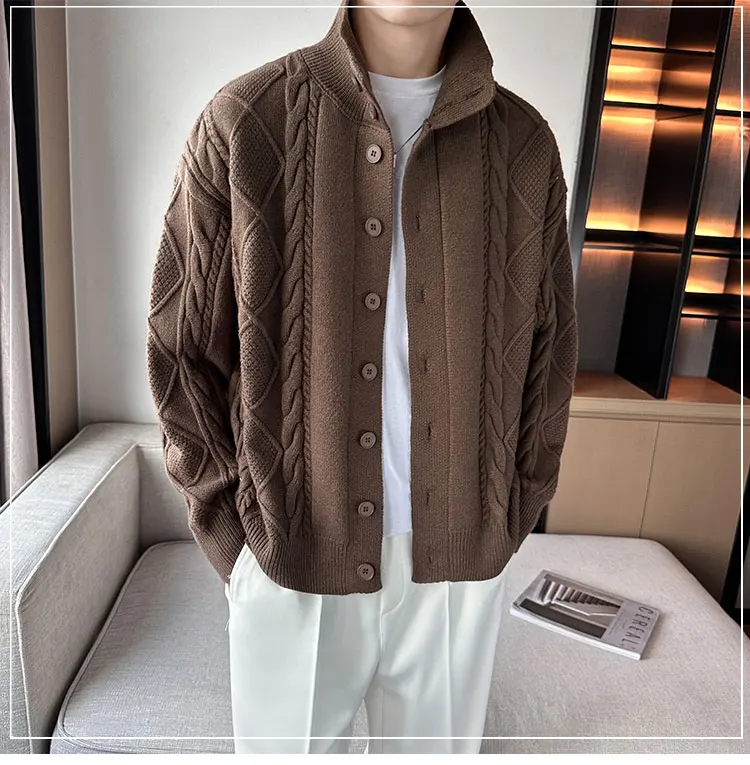 Cashmere Knitted Cardigan Jacket Men's Spring and Autumn High-End Jacquard Casual Men's Sweater New - Image 7