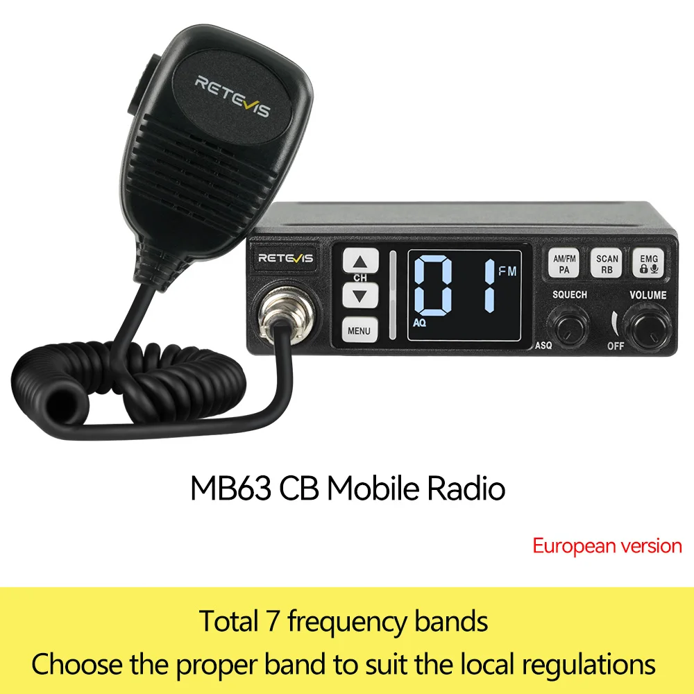 Retevis MB3 /MB63 CB Радиостанция за Комуникация от разстояние Професионална Автомобилна Мобилна Радиолюбительница AM FM Канал 9/19 VOX За шофьори на камиони - Image 7