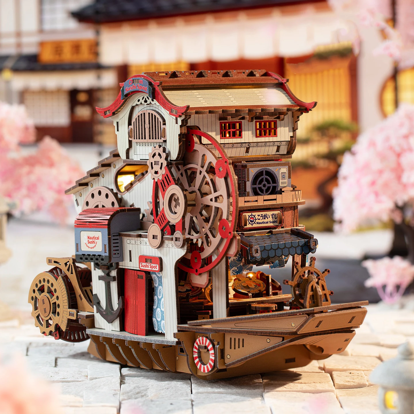 DIY Wooden Nautical Sushi Store Figurines Miniatures Bookend Assembled Houses for Friends Birthday Gifts Home Decoration - Image 4