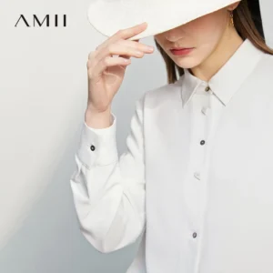 Amii Women Shirts 2026 Autumn New Lapel Collar Geometric Button Contrast Blouse Loose Fit Elegant Office Top for Female 12621102