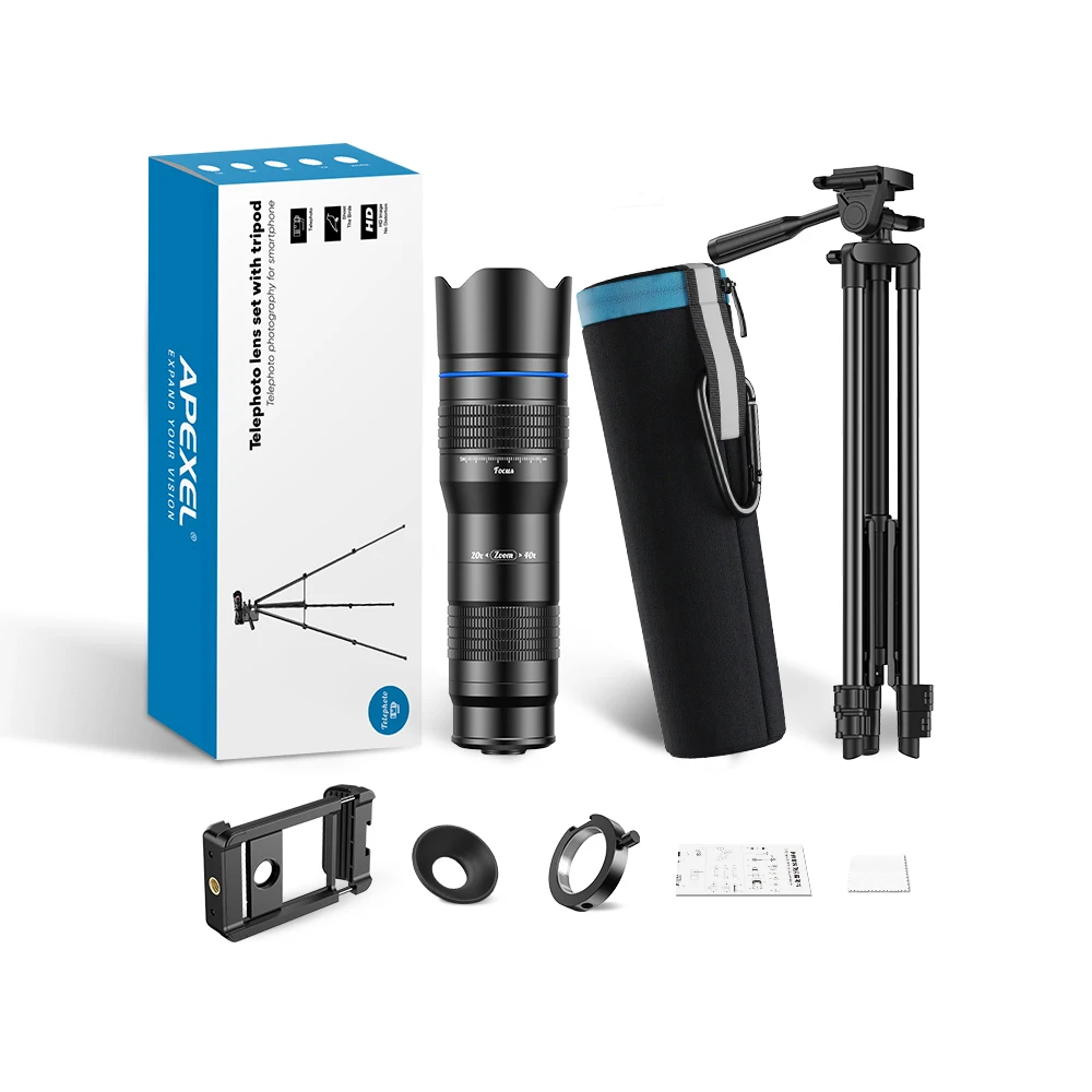 APEXEL HD Metal 20-40x Zoom Телескоп Обектив Телефон Телефото Обектив с разтегателен мини статив за всички смартфони Ловни спортове - Image 6