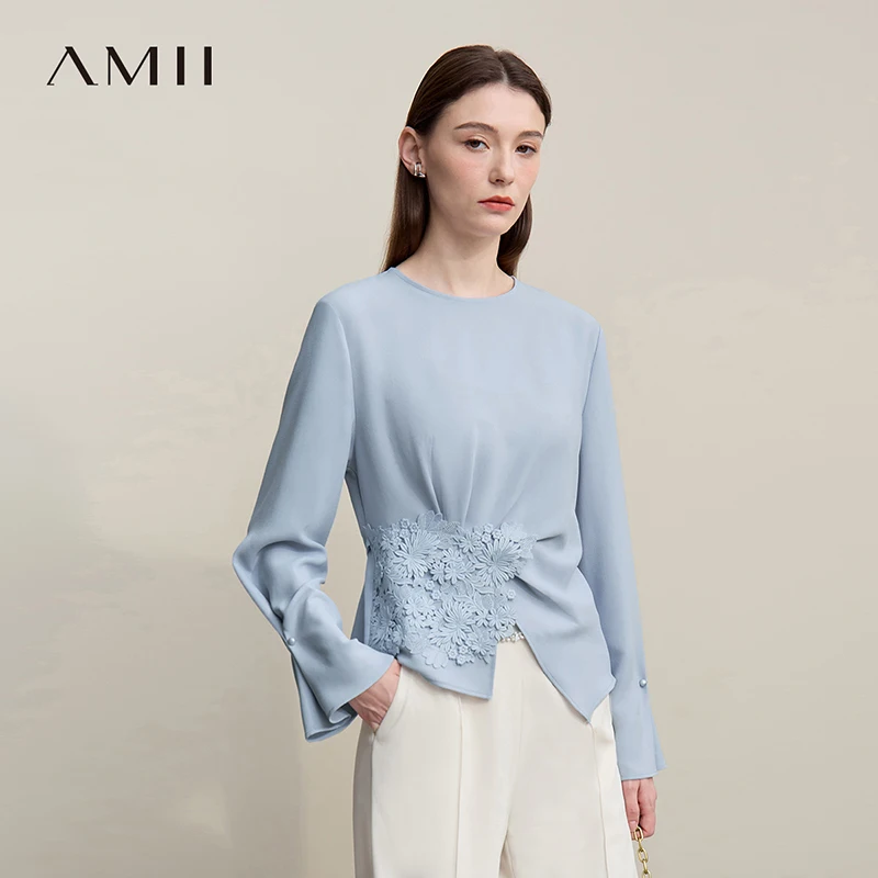 Amii Women's Blouse 2026 Autumn New Elegant Commuter Crew Neck Lace Chiffon Women's Shirt Loose Versatile Elegant Top 12681001 - Image 2