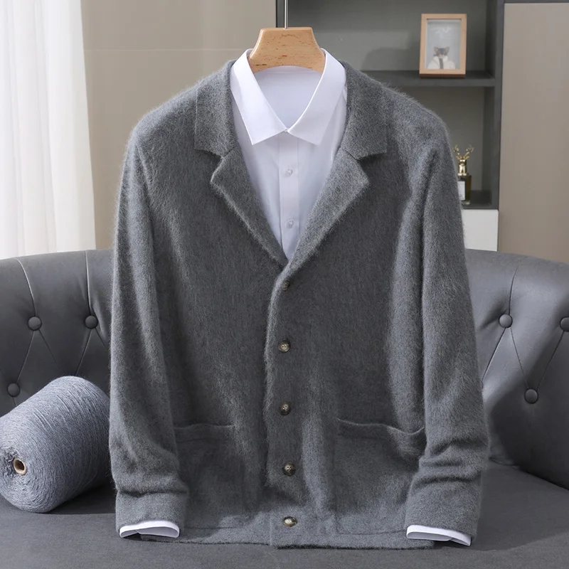 New Mink Wool Cardigan Men's Padded Sweater Coat Business Casual Knitted Cashmere Sweater Coat - Image 5