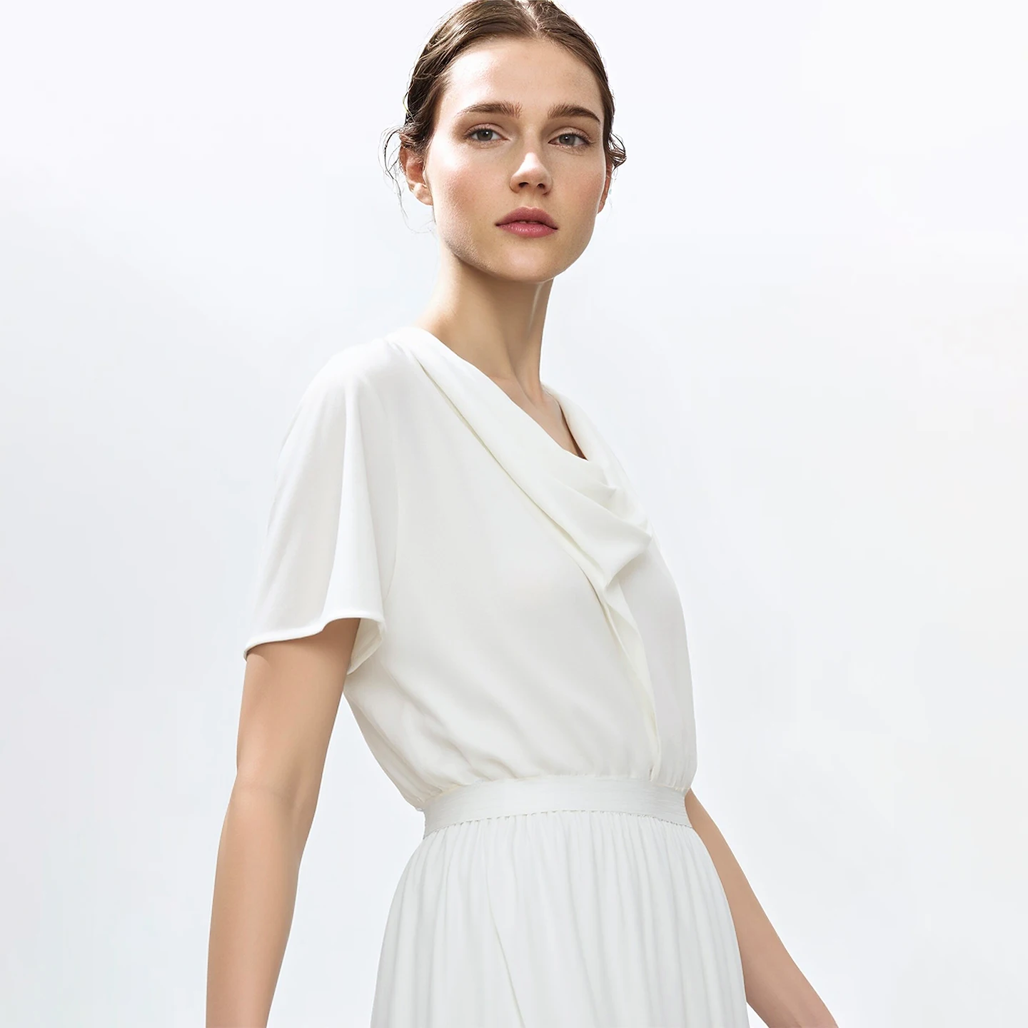Amii Woman Blouses 2026 Summer New Cowl Neck Short Sleeve Elegant Chiffon Top Flowy Loose Fit Office Shirts & Blouses 12612017 - Image 3